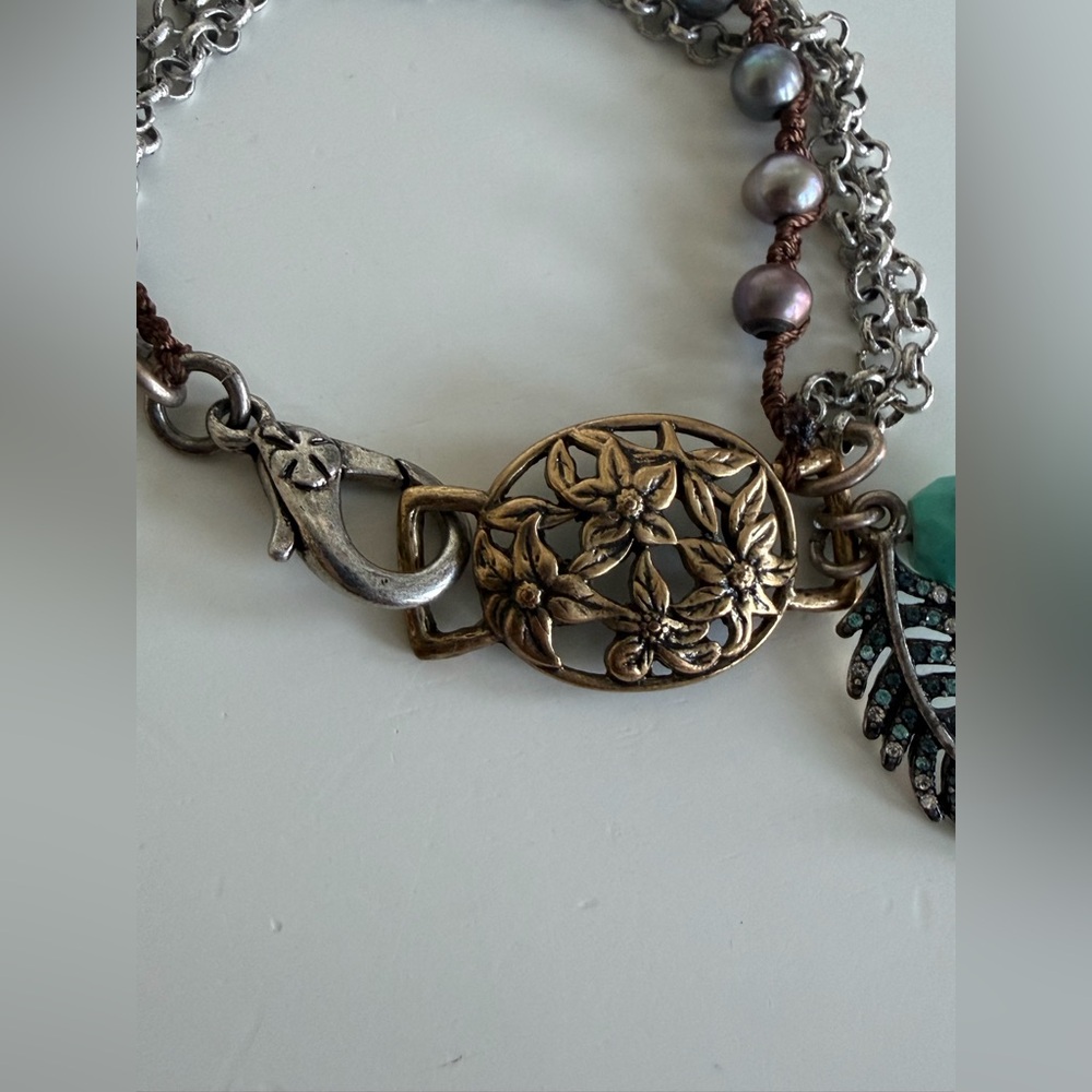 Lucky Brand Charm Bracelet β Silver Feather, Turquoise & Rhinestones - Picture 3 of 5